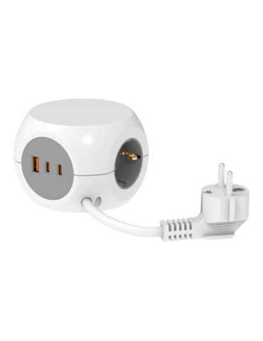 Base Múltiple Combiball con 3 Tomas Schuko 16 A + 1 USB A + 2 USB C, 30 W, Blanca SIMON