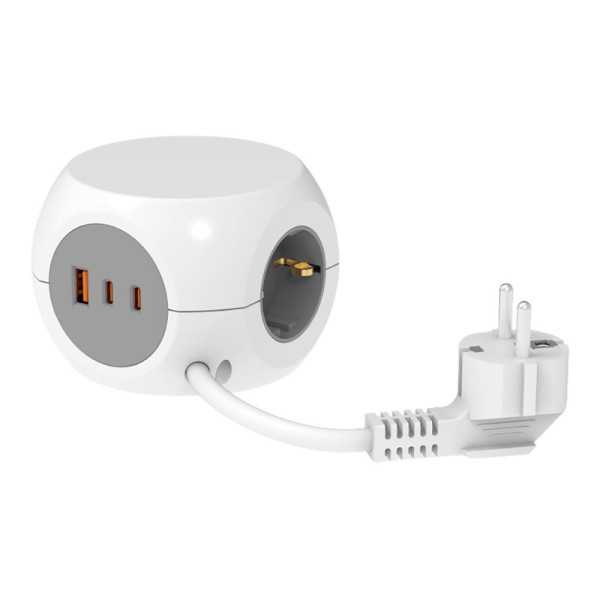 Base Múltiple Combiball con 3 Tomas Schuko 16 A + 1 USB A + 2 USB C, 30 W, Blanca SIMON