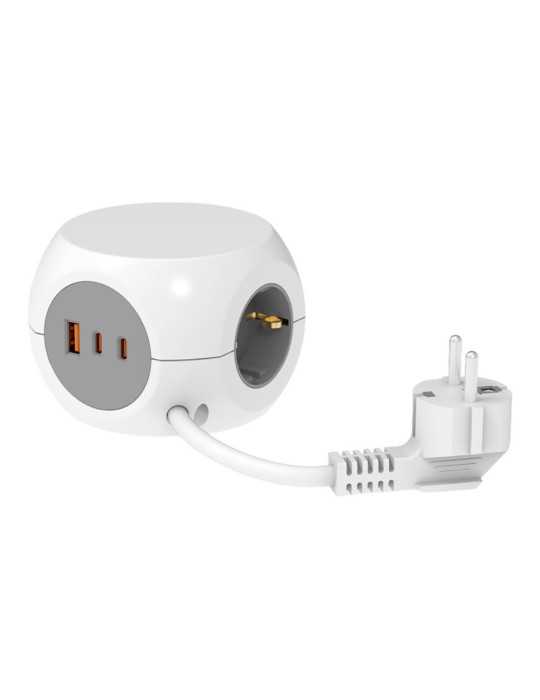 Base Múltiple Combiball con 3 Tomas Schuko 16 A + 1 USB A + 2 USB C, 30 W, Blanca SIMON