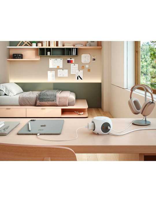 Base Múltiple Combiball con 3 Tomas Schuko 16 A + 1 USB A + 2 USB C, 30 W, Blanca SIMON