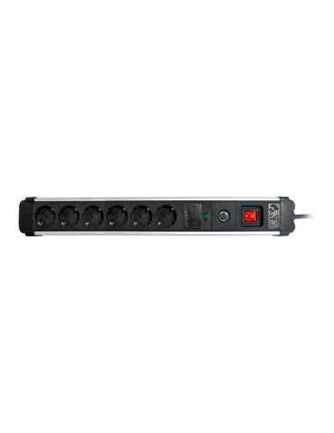 Base Múltiple, 6 Tomas, Schuko 2P+T, 16A 250V~, 1,5 m Cable, C/Interruptor y Prot. Sobretensiones, Aluminio SIMON