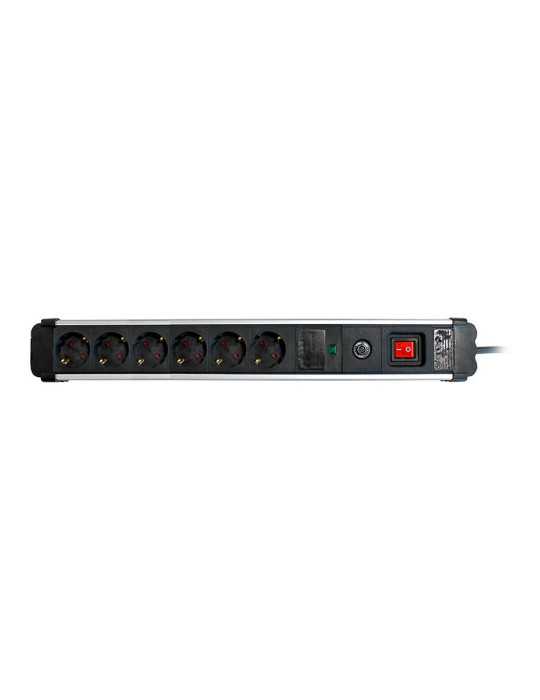 Base Múltiple, 6 Tomas, Schuko 2P+T, 16A 250V~, 1,5 m Cable, C/Interruptor y Prot. Sobretensiones, Aluminio SIMON