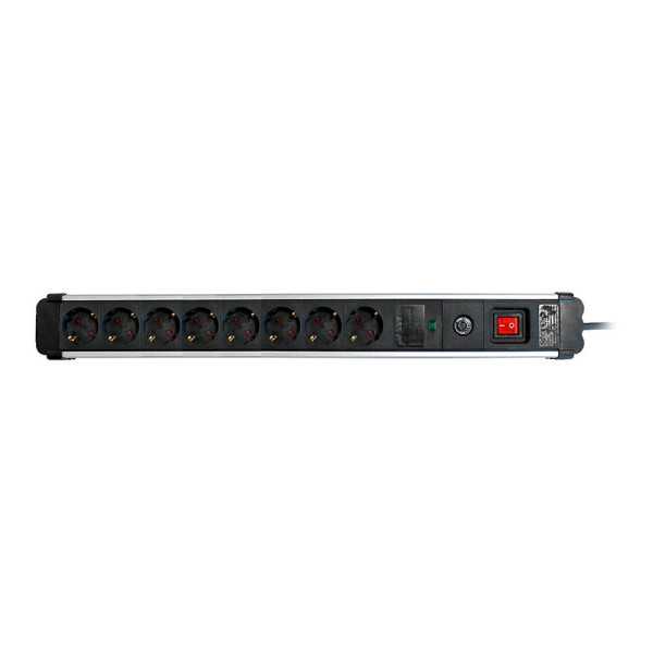 Base Múltiple, 8 Tomas, Schuko 2P+T, 16 A 250 V~, 1,5 m Cable, C/Interruptor y Prot. Sobretensiones, Aluminio SIMON