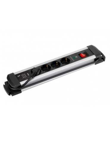 Base Múltiple, 4 Tomas, Schuko 2P+T, 2 USB A+c, 16A 250V~,1,5 m Cable, C/Interruptor y Prot.sobretensiones, Aluminio SIMON
