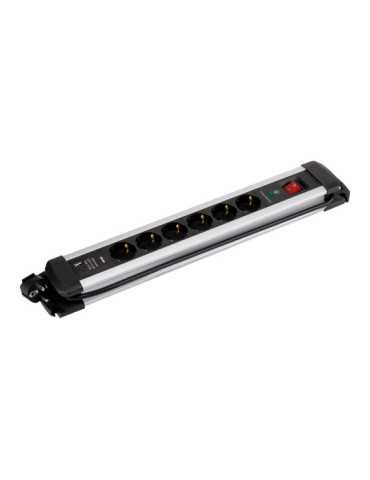 Base Múltiple, 6 Tomas, Schuko 2P+T, 2 USB A+c, 16 A 250 V~,1,5 m Cable, C/Interruptor y Prot.sobretensiones, Aluminio SIMON