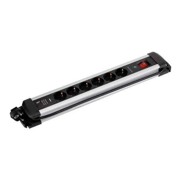 Base Múltiple, 6 Tomas, Schuko 2P+T, 2 USB A+c, 16 A 250 V~,1,5 m Cable, C/Interruptor y Prot.sobretensiones, Aluminio SIMON