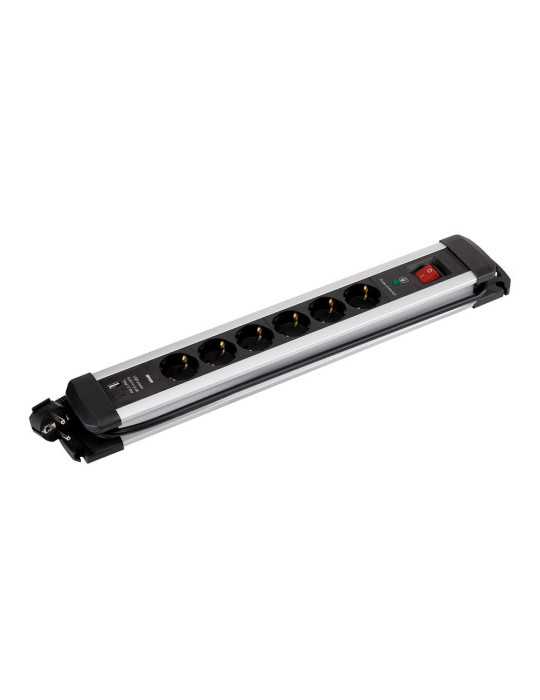 Base Múltiple, 6 Tomas, Schuko 2P+T, 2 USB A+c, 16 A 250 V~,1,5 m Cable, C/Interruptor y Prot.sobretensiones, Aluminio SIMON