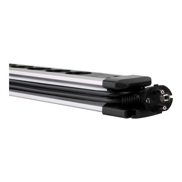 Base Múltiple, 6 Tomas, Schuko 2P+T, 2 USB A+c, 16 A 250 V~,1,5 m Cable, C/Interruptor y Prot.sobretensiones, Aluminio SIMON
