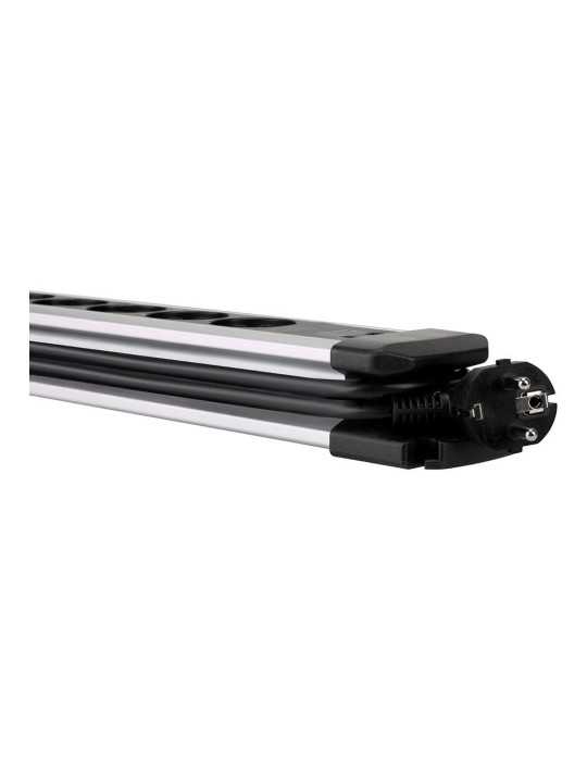 Base Múltiple, 6 Tomas, Schuko 2P+T, 2 USB A+c, 16 A 250 V~,1,5 m Cable, C/Interruptor y Prot.sobretensiones, Aluminio SIMON