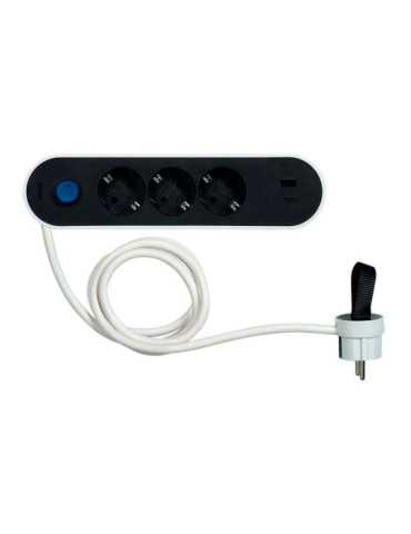 Base Múltiple, 3 Tomas Schuko 2P+T, 2 USB A/C, 16 A 250 V~, 1,4 m Cable, C/Interruptor Pie, Bicolor, Blister SIMON
