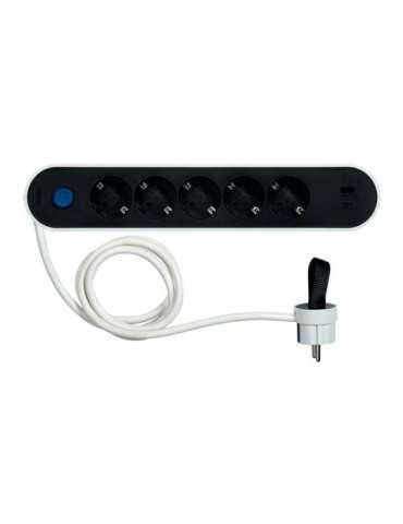 Base Múltiple, 5 Tomas, Schuko 2P+T, 2 USB A/C, 16 A 250 V~, 1,4m Cable, C/Interruptor Pie, Bicolor, Blister SIMON 2