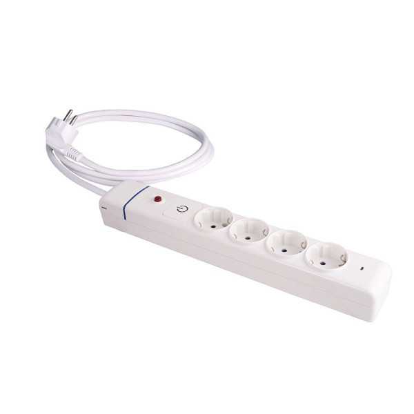 Base Múltiple, 4 Tomas 2P+T, con Interruptor + Protector, 1,5 m Cable H05VV-F 3G1,5 mm², 16A 250V~, Blanca SOLERA