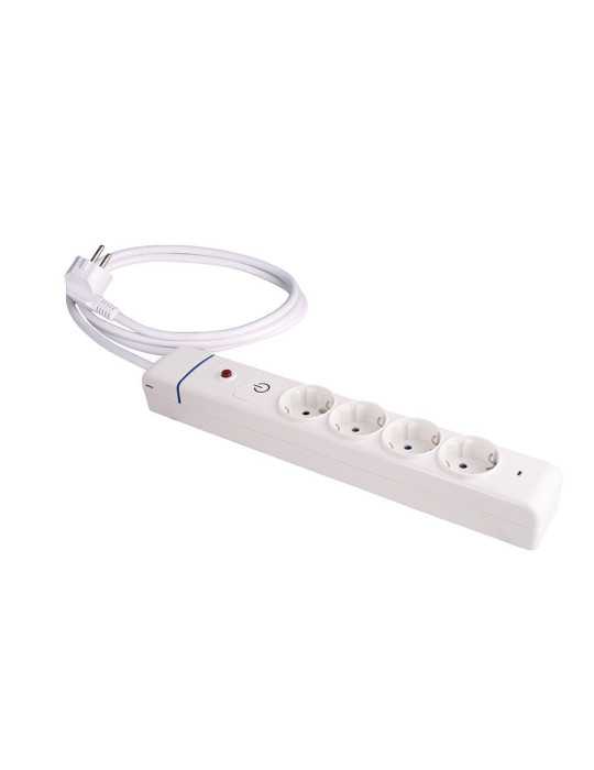 Base Múltiple, 4 Tomas 2P+T, con Interruptor + Protector, 1,5 m Cable H05VV-F 3G1,5 mm², 16A 250V~, Blanca SOLERA