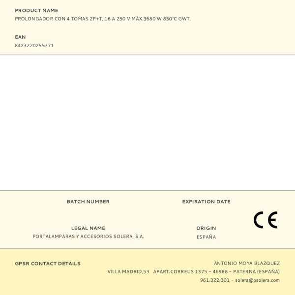 Base Múltiple, 4 Tomas 2P+T, con Interruptor + Protector, 1,5 m Cable H05VV-F 3G1,5 mm², 16A 250V~, Blanca SOLERA