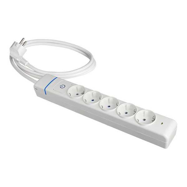 Base Múltiple, 5 Tomas 2P+T, con Interruptor + Protector, 1,5 m Cable H05VV-F 3G1,5 mm², 16A 250V~, Blanca SOLERA
