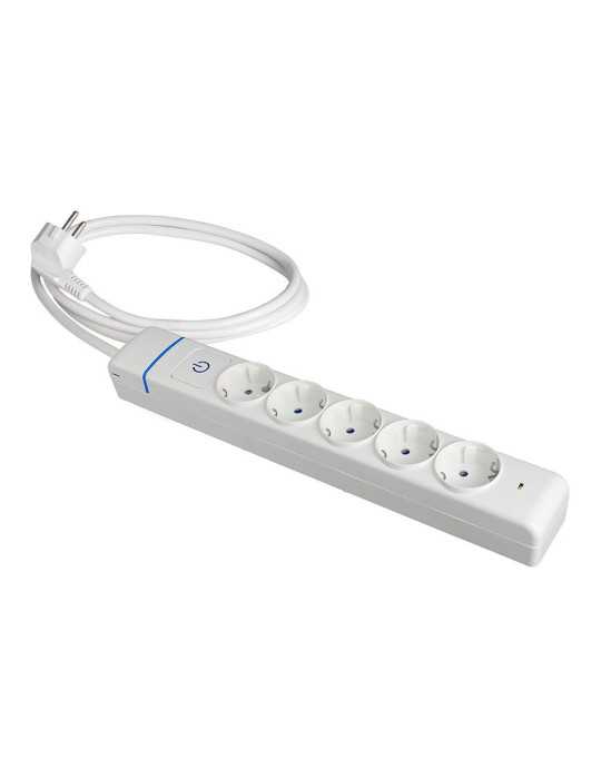 Base Múltiple, 5 Tomas 2P+T, con Interruptor + Protector, 1,5 m Cable H05VV-F 3G1,5 mm², 16A 250V~, Blanca SOLERA