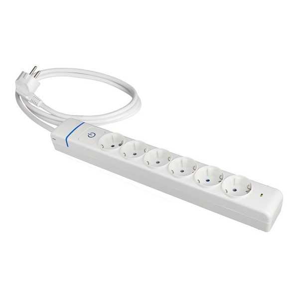Base Múltiple, 6 Tomas 2P+T, con Interruptor + Protector, 1,5 m Cable H05VV-F 3G1,5 mm², 16A 250V~, Blanca SOLERA