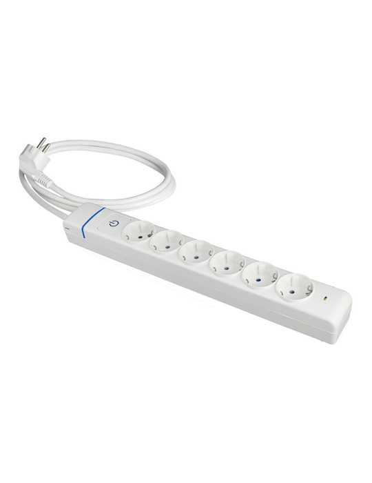 Base Múltiple, 6 Tomas 2P+T, con Interruptor + Protector, 1,5 m Cable H05VV-F 3G1,5 mm², 16A 250V~, Blanca SOLERA