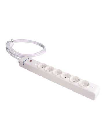 Base Múltiple, 6 Tomas 2P+T, con Interruptor + Protector, 1,5 m Cable H05VV-F 3G1,5 mm², 16A 250V~, Blanca SOLERA