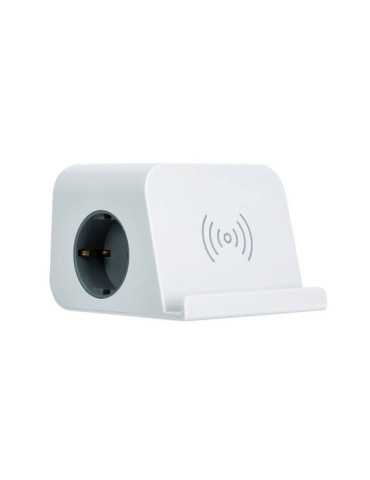 Base Combiflat 2 Tomas Schuko 16A 250 V ~ + 2 USB A + 2 USB C + Carga Inalámbrica con Soporte y Fijación Blanca SIMON