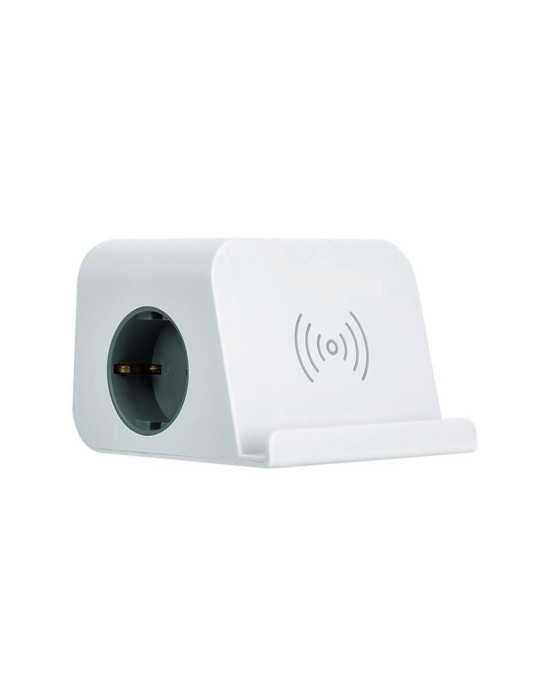 Base Combiflat 2 Tomas Schuko 16A 250 V ~ + 2 USB A + 2 USB C + Carga Inalámbrica con Soporte y Fijación Blanca SIMON