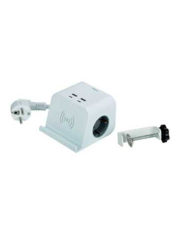 Base Combiflat 2 Tomas Schuko 16A 250 V ~ + 2 USB A + 2 USB C + Carga Inalámbrica con Soporte y Fijación Blanca SIMON 2
