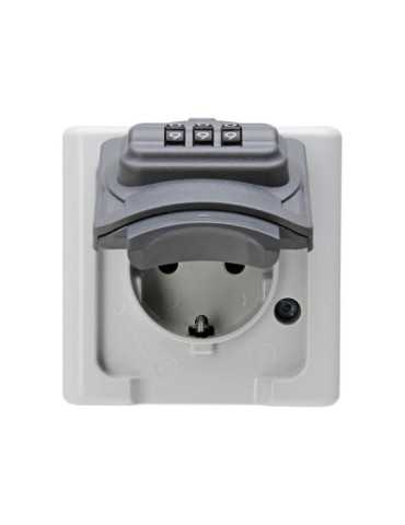 Base Fija 2P+T tipo F Superficie Gris 16A 250V~ con Cerradura de Combinación KOPP