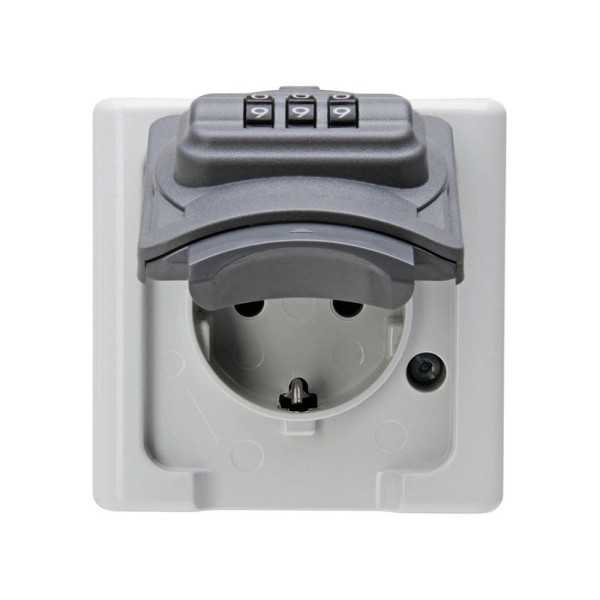 Base Fija 2P+T tipo F Superficie Gris 16A 250V~ con Cerradura de Combinación KOPP