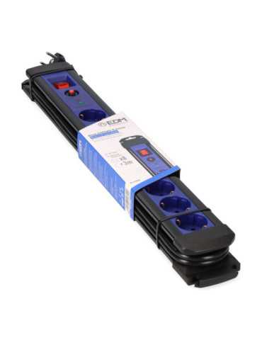 Base Multiple 8 Tomas 2P+T con Interruptor Luminoso+protector, 3 m Cable H05VV-F 3G1,5 mm² Negra / Azul EDM