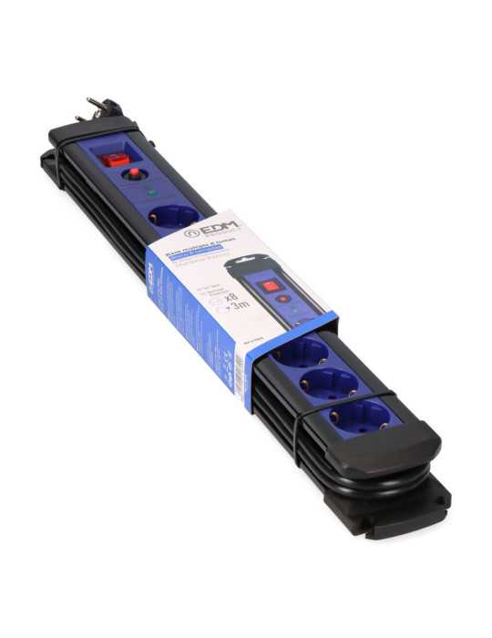 Base Multiple 8 Tomas 2P+T con Interruptor Luminoso+protector, 3 m Cable H05VV-F 3G1,5 mm² Negra / Azul EDM