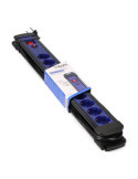 Base Multiple 10 Tomas 2P+T con Interruptor Luminoso+protector, 3 m Cable H05VV-F 3G1,5 mm² Negra / Azul EDM