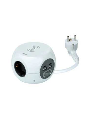 Combiball, Carga Inalámbrica + 3 Tomas (2PT+T) + 2 USB A + 2 USB C, Blanca. SIMON