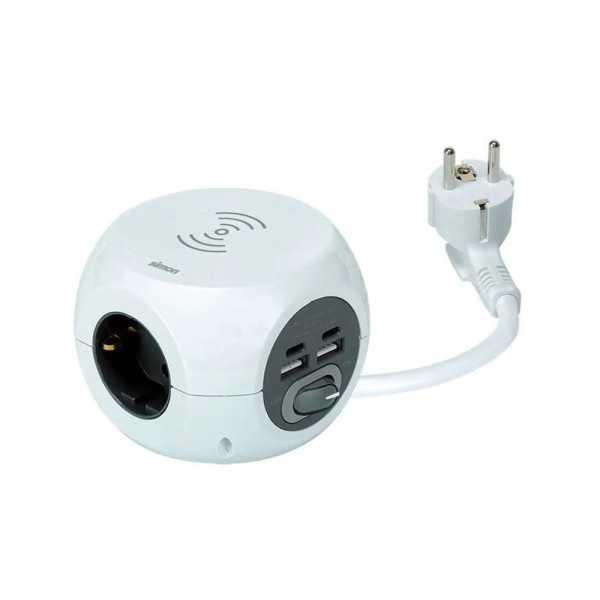 Combiball, Carga Inalámbrica + 3 Tomas (2PT+T) + 2 USB A + 2 USB C, Blanca. SIMON
