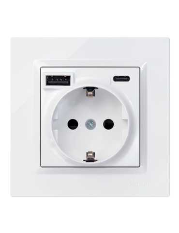Base Enchufe Schuko + USB A + C 10,5 W 16 A 250 V~, 10, Blanco SIMON