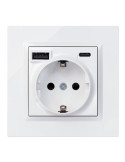 Base Enchufe Schuko + USB A + C 10,5 W 16 A 250 V~, 10, Blanco SIMON
