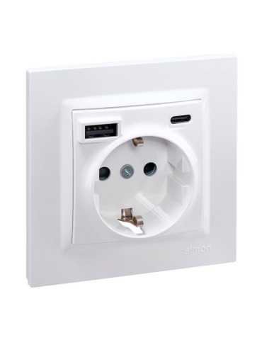 Base Enchufe Schuko + USB A + C 10,5 W 16 A 250 V~, 10, Blanco SIMON 2