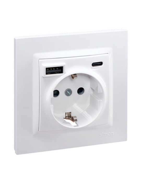 Base Enchufe Schuko + USB A + C 10,5 W 16 A 250 V~, 10, Blanco SIMON