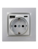 Base Enchufe Schuko + USB A + C 10,5 W 16 A 250 V~, 10, Aluminio SIMON
