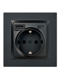 Base Enchufe Schuko + USB A + C 10,5 W 16 A 250 V~, 10, Negro SIMON