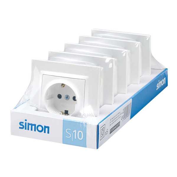 Base Empotrable Schuko 2P+T 16A 250V~, S10, Blanco, 5 uds SIMON
