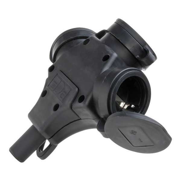 Base Aerea Triple 2P+T Goma con Tapa 16A 250V Negro. KOPP