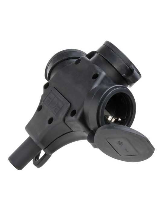 Base Aerea Triple 2P+T Goma con Tapa 16A 250V Negro. KOPP