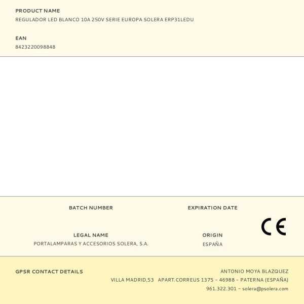 Regulador LED Blanco 10A 250V Serie Europa ERP31LEDU SOLERA