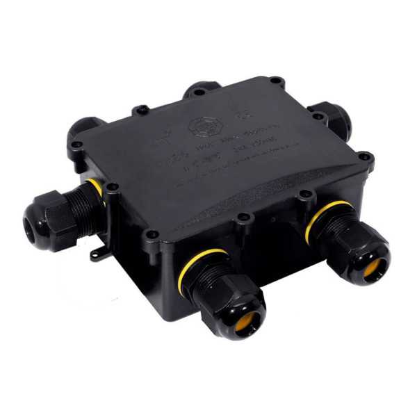 Caja de Empalmes Aerea para Exterior Estanca con 6 Prensaestopas IP68 para Exterior 13,5x11,5x4,7cm Black Series SOLERA