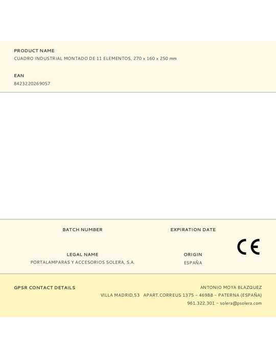 Cuadro Industrial Montado de 11 Elementos, 270 x 160 x 250 mm SOLERA