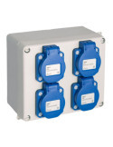 Caja Estanca Montada 165 x 135 x 70 mm con 4 Bases tipo F 2P+T, 16A, 250V~, IP54 SOLERA