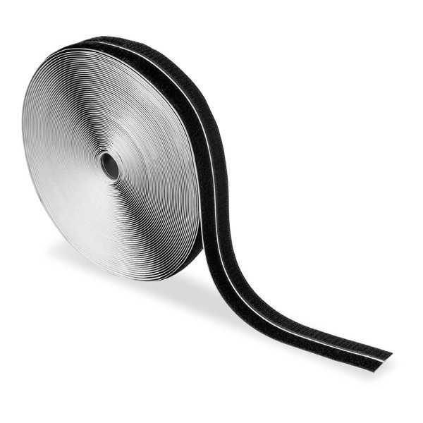 Rollo Adhesivo de Cierre de Gancho y Bucle, 20 mm x 25 m, Negro INOFIX