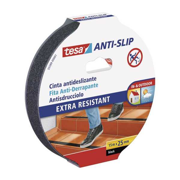 Cinta Antideslizante Negra 25 mm x 15 m TESA