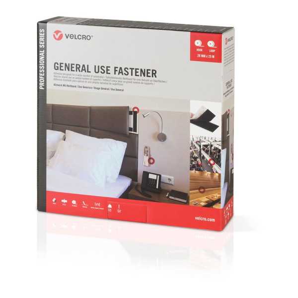 Cinta de Gancho y Bucle Adhesiva Negra 20 mm x 25 m VELCRO®