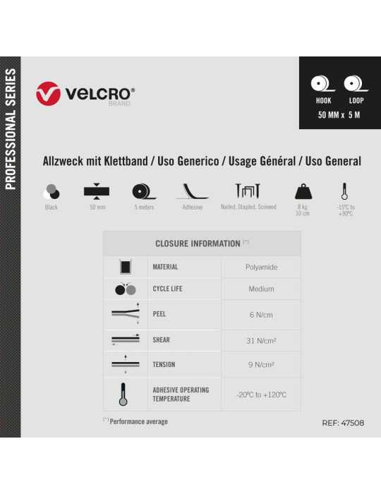Cinta Ultrafuerte Adhesiva Negra 50 mm x 5 m VELCRO®
